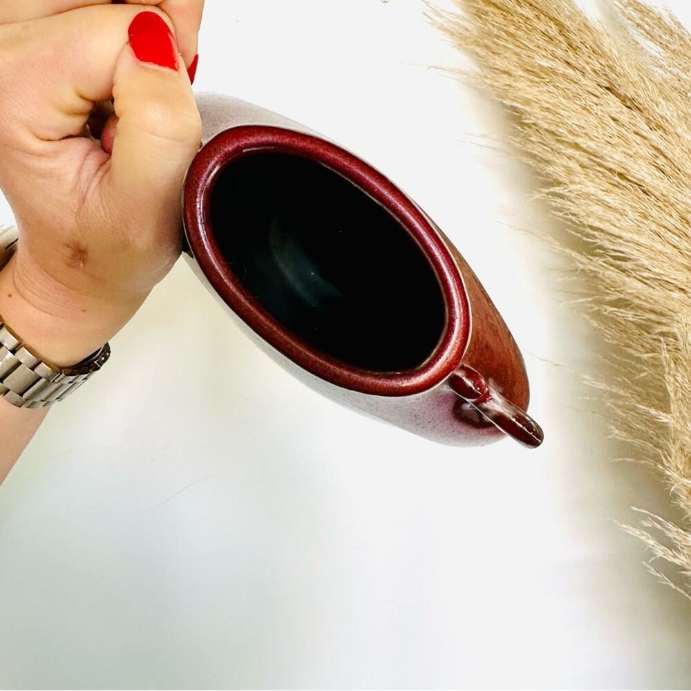 VINTAGE Rich Red Burgundy Ceramic Circular Vase Decor Mid Century Modern Retro - Picture 4 of 9